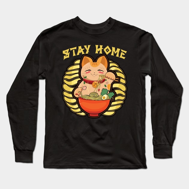 Stay Home Anime Kawaii Cat Long Sleeve T-Shirt by aneisha